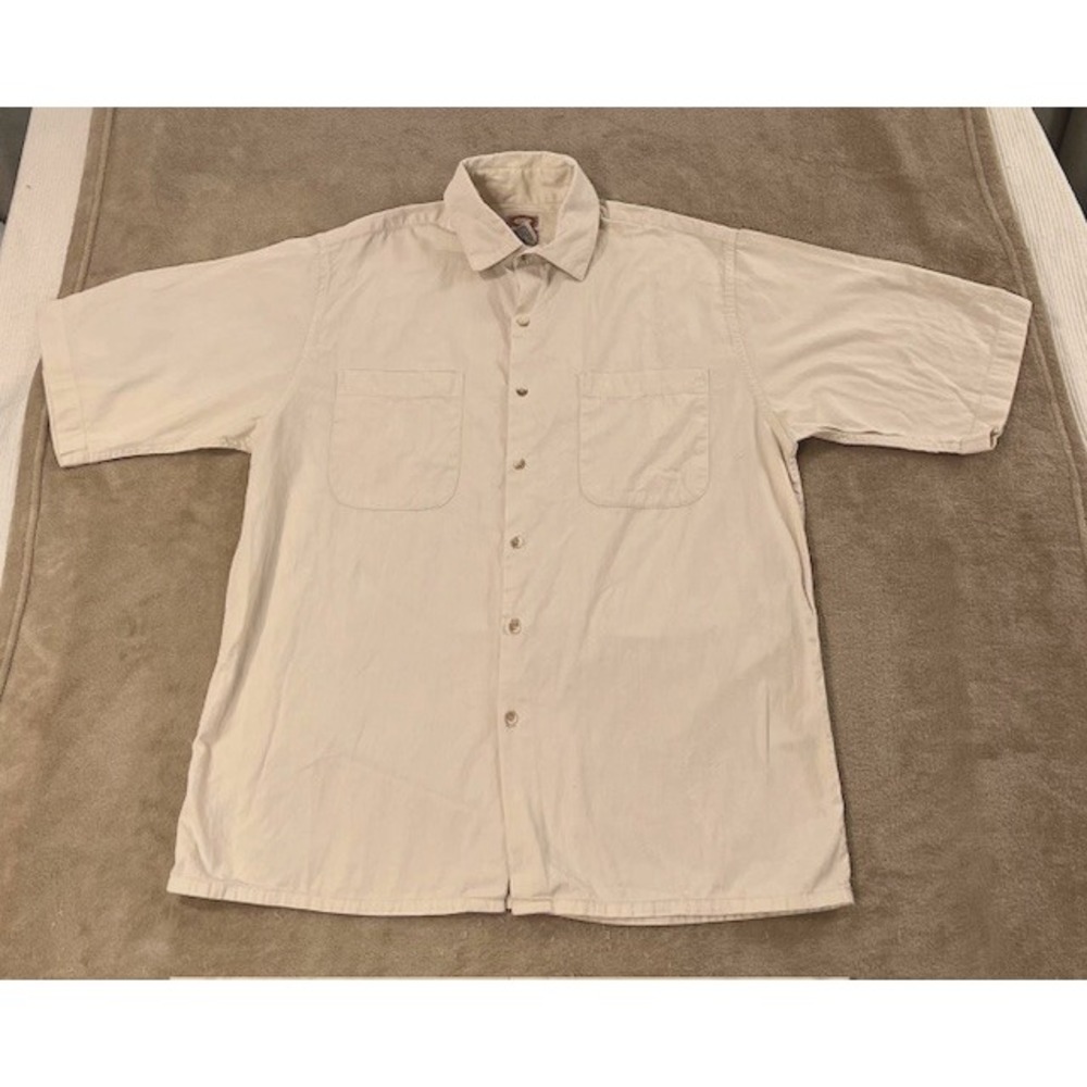 VINTAGE BANANA REPUBLIC Men's shirt size medium beige Short Sleeve button up EUC